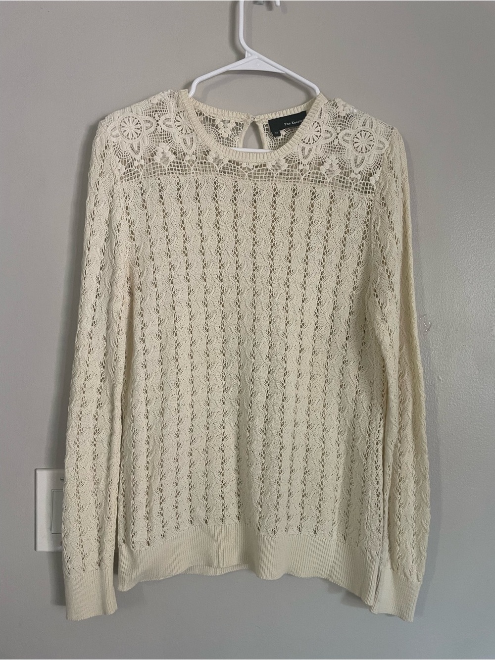 The Kooples Cream Openwork Knit Sweater Lace Yoke Eyelet Pointelle Sz M Romantic